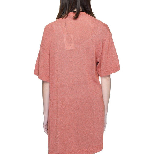 Back view of a woman wearing a Jacqueline De Yong red recycled cotton cardigan made from 53% recycled cotton and 47% polyester for spring/summer.