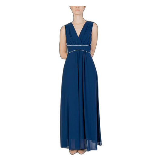 Rinascimento blue polyester long dress for women, spring/summer collection, elegant sleeveless design.