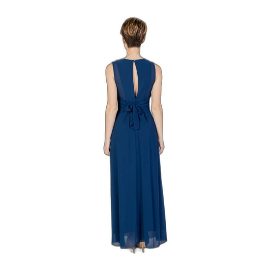 Rinascimento blue polyester long dress for women, spring/summer collection, back view with tied bow.