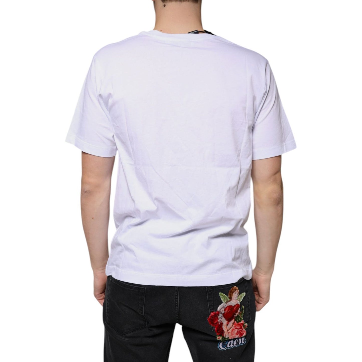 Dolce & Gabbana White Logo Cotton Vneck Short Sleeve T-shirt
