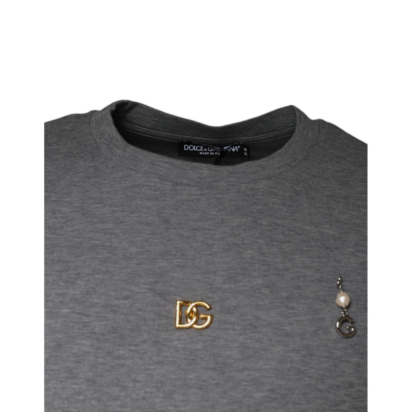Dolce & Gabbana Gray Cotton Blend Embellished Tee T-shirt