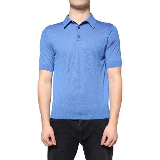 Dolce & Gabbana Blue Cashmere Short Sleeves Men Polo T-shirt Dolce & Gabbana Cornflower Blue