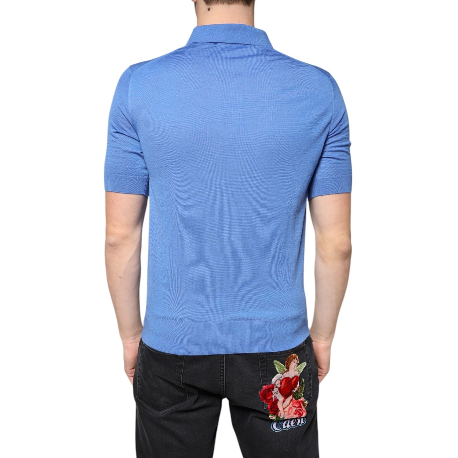 Dolce & Gabbana Blue Cashmere Short Sleeves Men Polo T-shirt