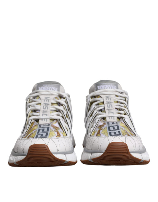 Versace White Trigreca Barocco Print Low Top Sneakers Shoes Versace Gray