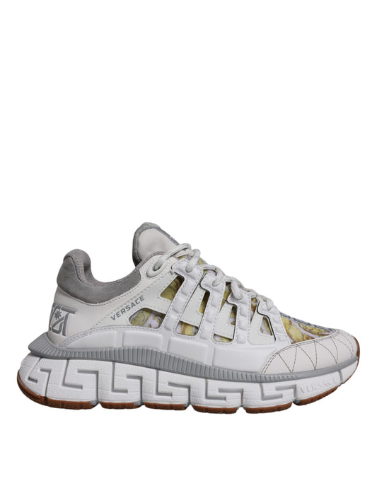 Versace White Trigreca Barocco Print Low Top Sneakers Shoes Versace Gray