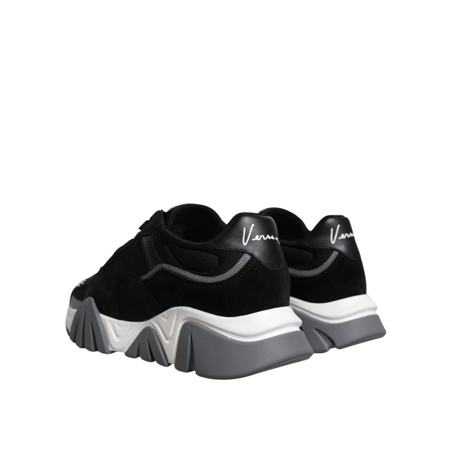 Versace Black Leather Neoprene Chunky Low Top Sneakers Squalo Shoes