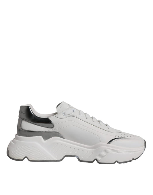Dolce & Gabbana White Silver DAYMASTER Leather Sneakers Shoes Dolce & Gabbana Light Gray