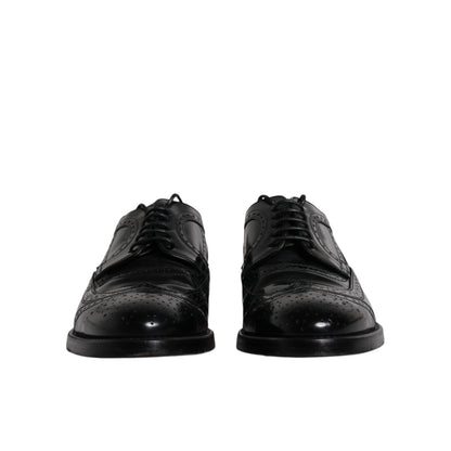 Dolce & Gabbana Black Leather Derby Wingtip Formal Shoes