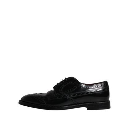 Dolce & Gabbana Black Leather Derby Wingtip Formal Shoes