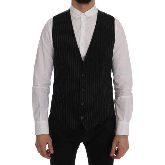 Dolce & Gabbana Sleek Striped Waistcoat Vest Dolce & Gabbana Black