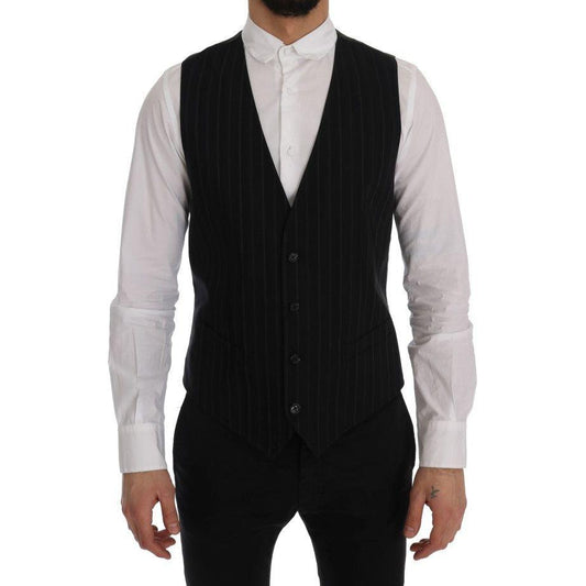 Dolce & Gabbana Elegant Striped Vest Waistcoat Dolce & Gabbana Gray