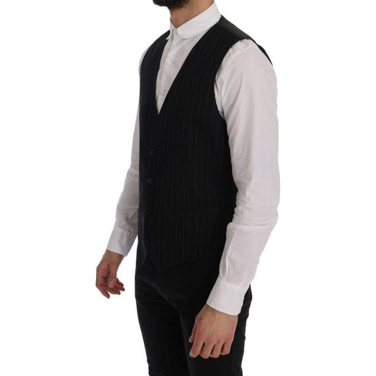 Dolce & Gabbana Elegant Striped Vest Waistcoat Dolce & Gabbana Gray