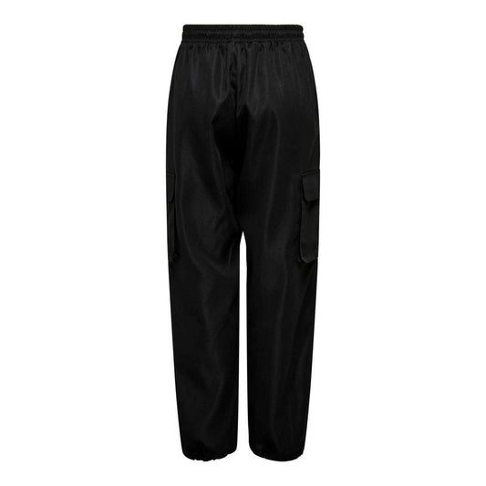 Women's black cotton polyester trousers for spring/summer collection, regular fit with side pockets, comfortable and stylish design.