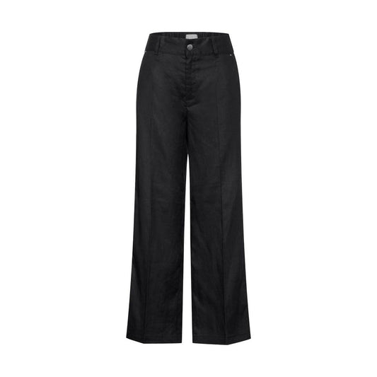 Black linen palazzo pants for women, spring/summer collection, breathable 100% linen material.