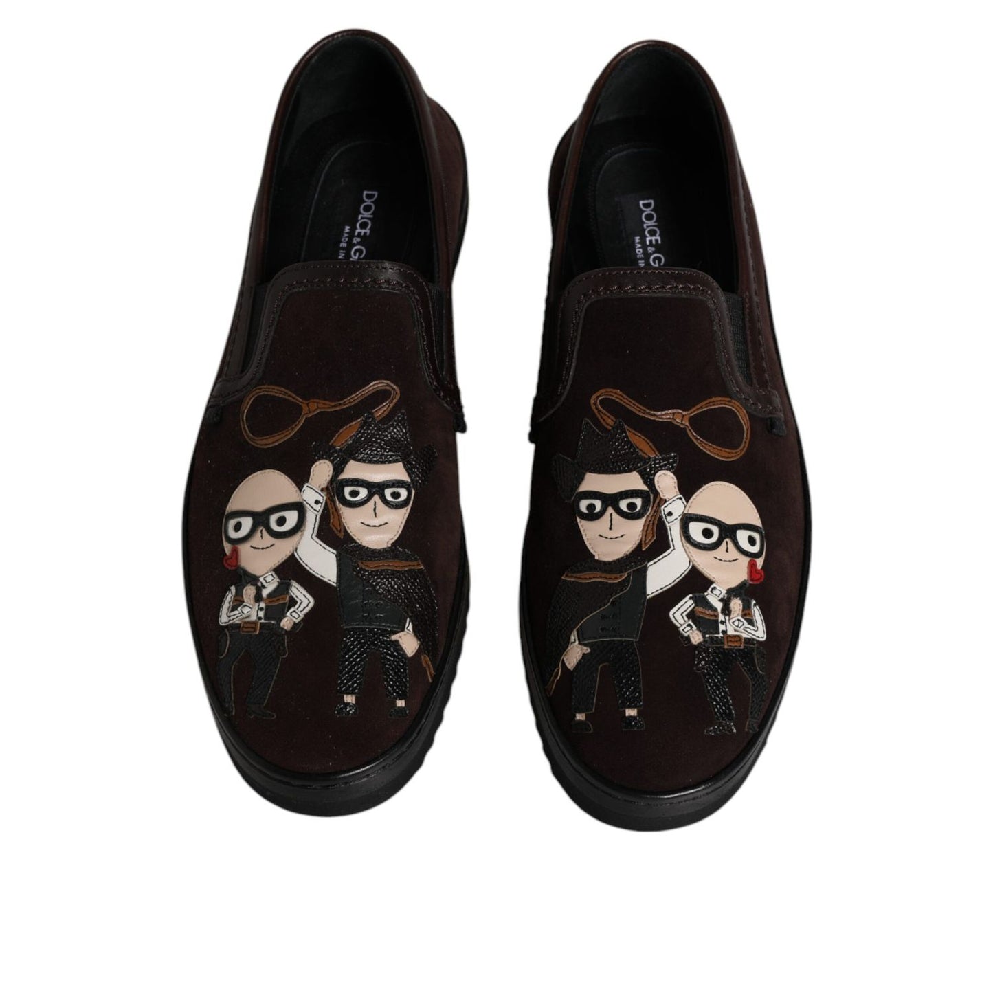 Dolce & Gabbana Brown Suede DG Family Slip On Flats Shoes