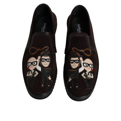 Dolce & Gabbana Brown Suede DG Family Slip On Flats Shoes