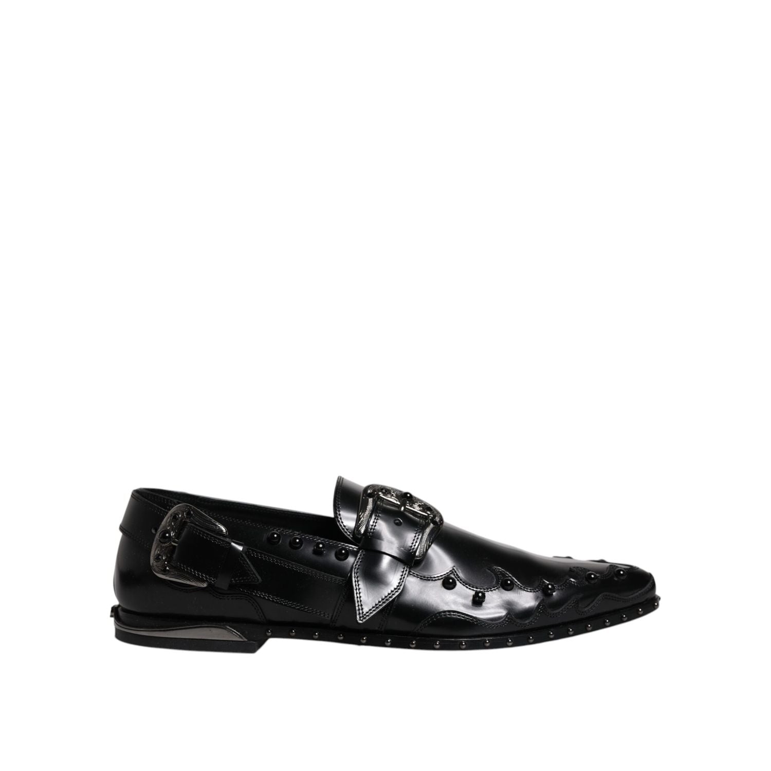 Dolce & Gabbana Black Embellished Derby Monk Strap Shoes
