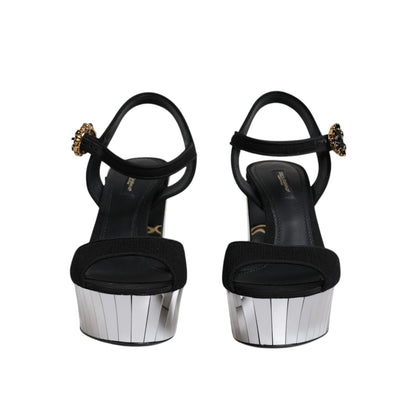 Dolce & Gabbana Black Mirror Heels Platform Sandals Shoes