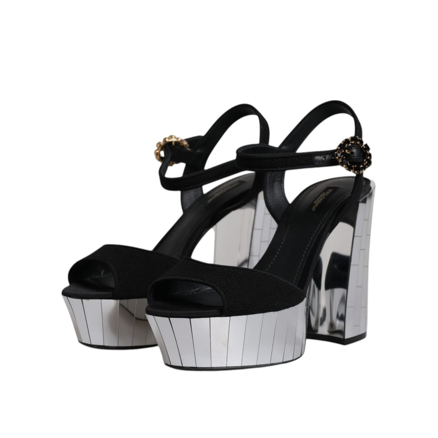 Dolce & Gabbana Black Mirror Heels Platform Sandals Shoes
