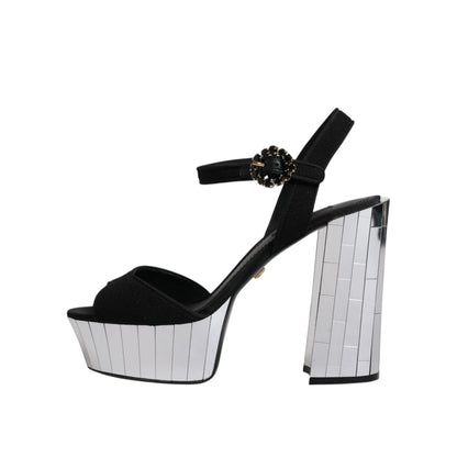 Dolce & Gabbana Black Mirror Heels Platform Sandals Shoes