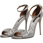 Dolce & Gabbana Silver Ankle Strap Crystal Sandals Shoes LA12003-37