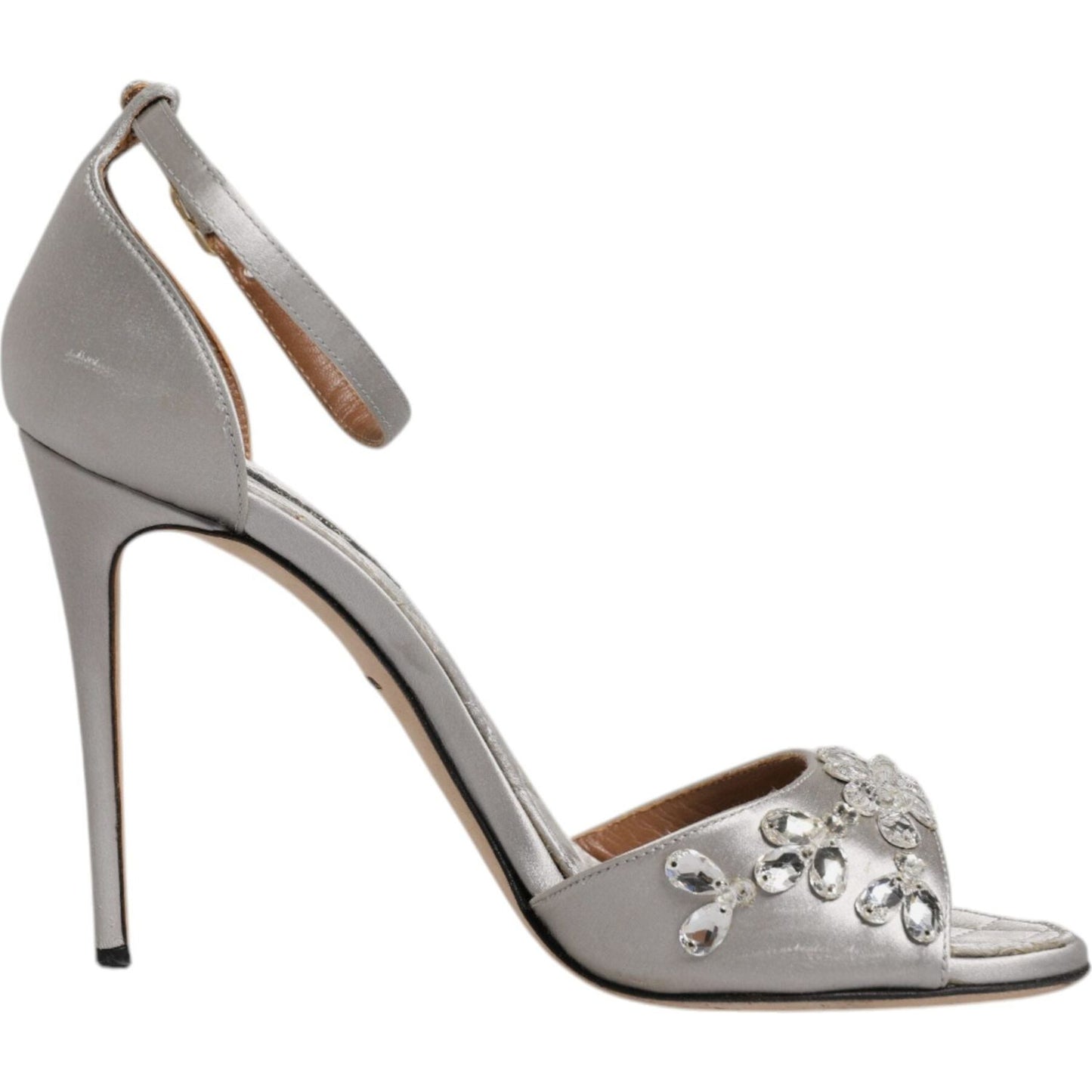 Dolce & Gabbana Silver Ankle Strap Crystal Sandals Shoes LA12003-37