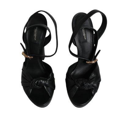 Dolce & Gabbana Black Leather Platform Heels Sandals Shoes