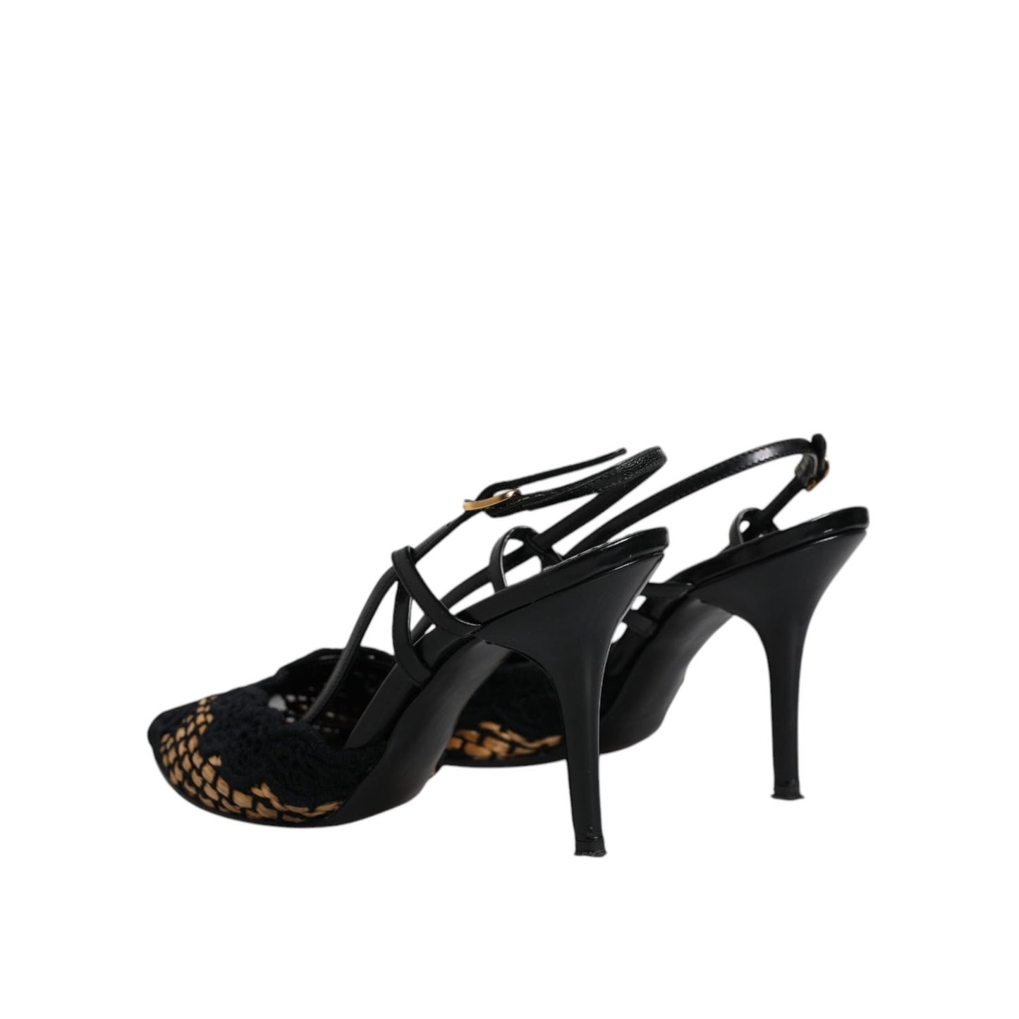Dolce & Gabbana Black Brown Lace High Heels Slingback Shoes
