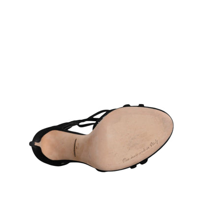 Dolce & Gabbana Black Suede Ankle Strap Heels Sandals Shoes