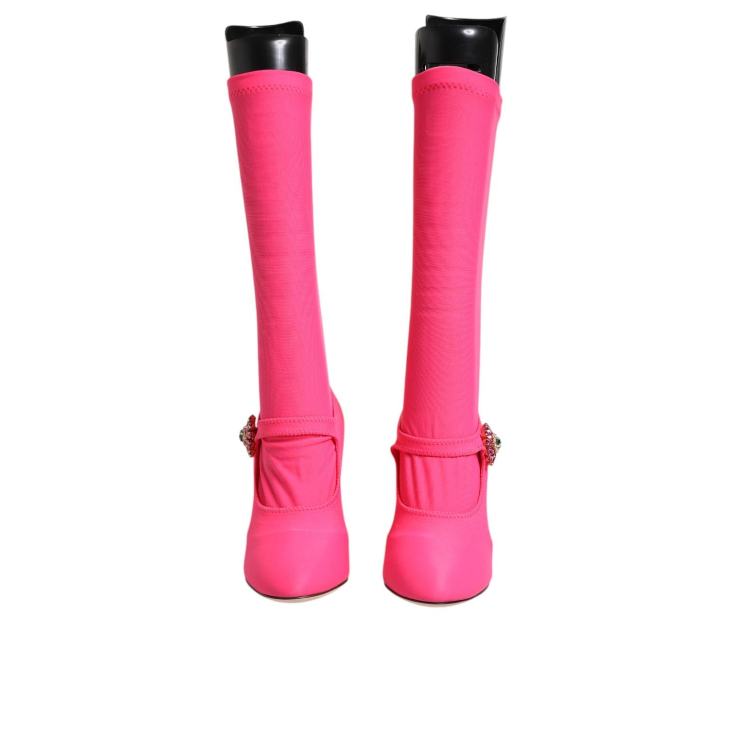 Dolce & Gabbana Pink Nylon Crystal Vally High Boots Shoes