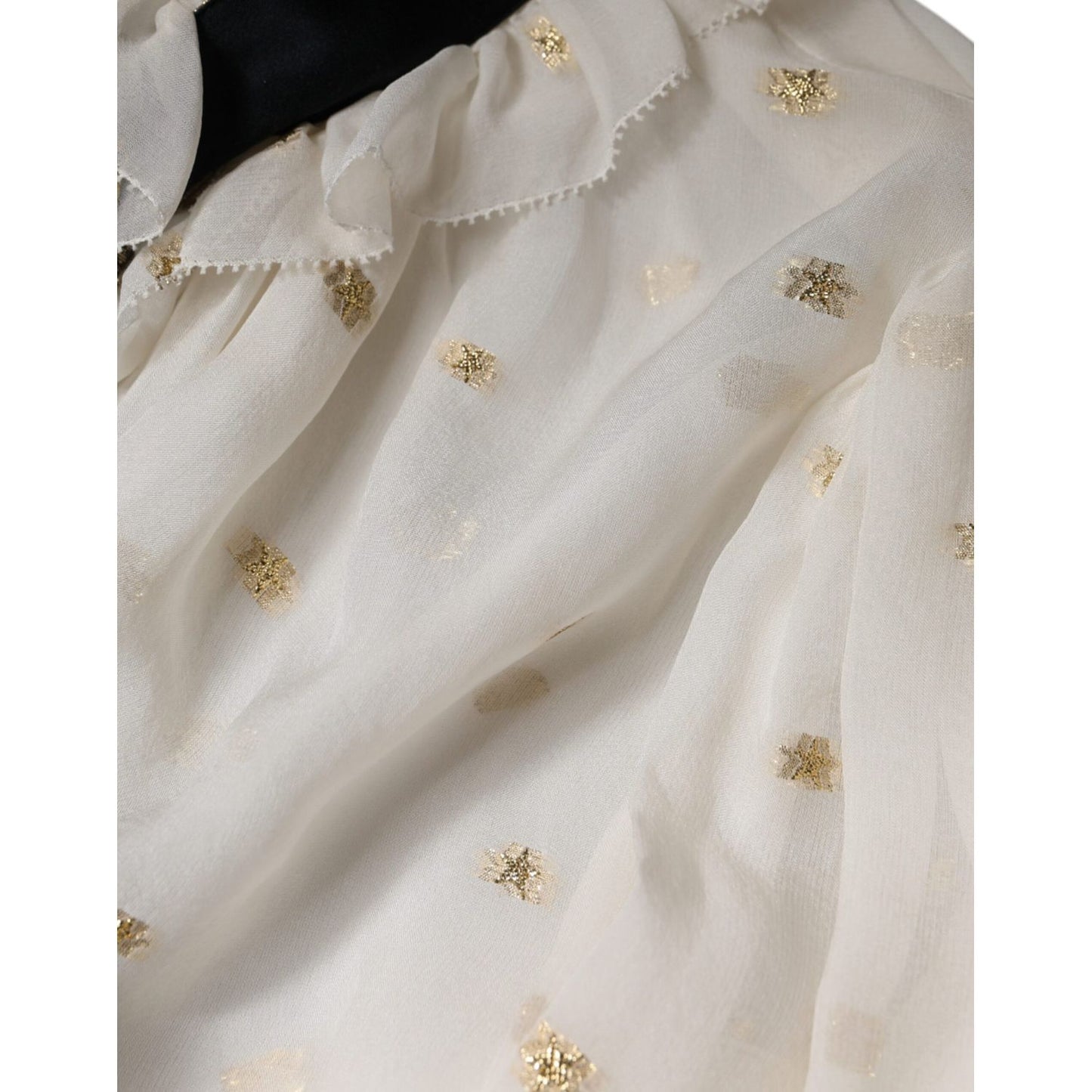 Dolce & Gabbana Off White Silk Blend Ascot Collar Blouse Top