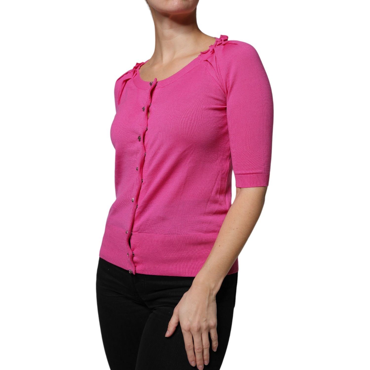 Dolce & Gabbana Pink Wool Button Down Cardigan Sweater