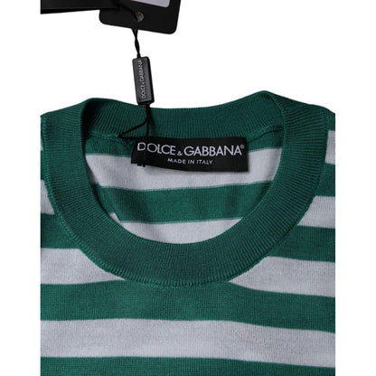 Dolce & Gabbana White Green Stripe Leaf Crew Neck T-shirt