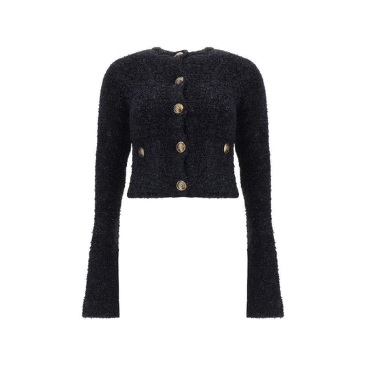 Balenciaga cropped cotton cardigan with contrasting buttons and bright sequin details, featuring two front welt pockets, regular fit.