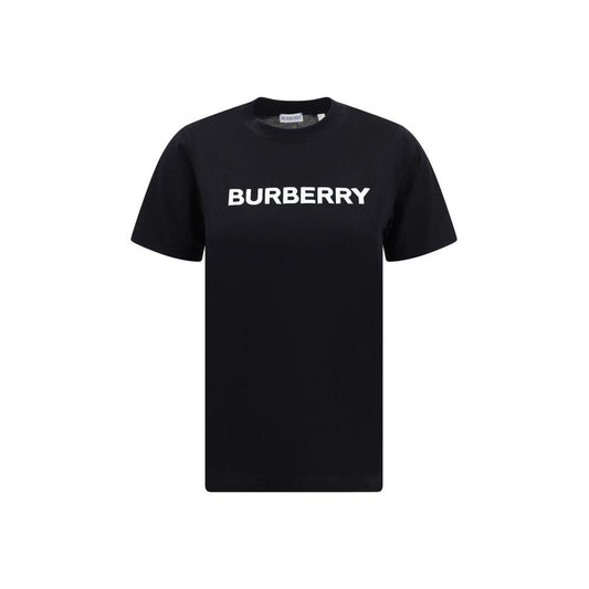 Black Burberry cotton T-shirt with ribbed crew neck and iconic brand monogram, featuring a monochrome pattern and regular fit.