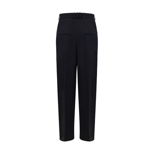 Balmain virgin wool wide-leg pants, front zipper, hook and button, monochrome pattern, side and back welt pockets.