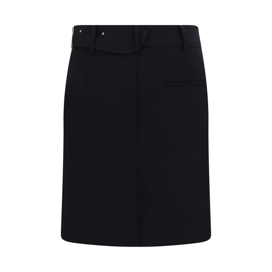 Jacquemus La Jupe Obra Mini Skirt, black asymmetrical design, front zipper, back welt pocket, monochrome, back slit.