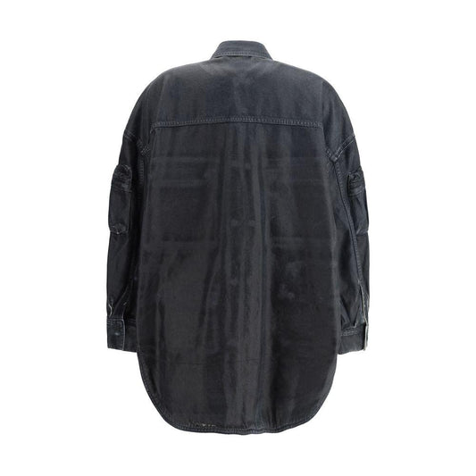 Back view of The Attico Fern Denim Jacket in vintage worn effect with oversized fit and patch cargo pockets.