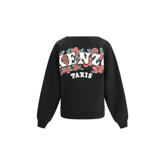 Black Kenzo sweatshirt with contrasting maxi print and iconic monogram, featuring a ribbed boatneck, cuffs, and hem, regular fit.