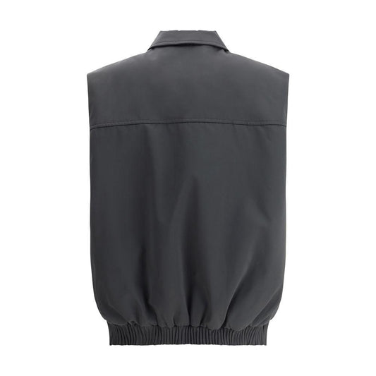 Back view of Marni padded vest with classic collar, elastic hem, and stylish design for comfort and warmth.