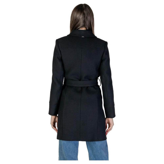 Back view of Morgan De Toi women's black wool jacket and coat, fall/winter collection, 60% wool blend, featuring a belt.