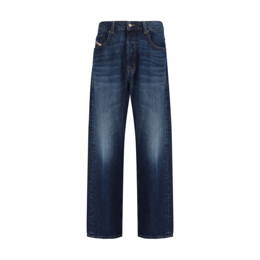 Diesel Blue Cotton Relaxed Fit Jeans, five-pocket design with signature leather patch, perfect for SS25 fashion season.