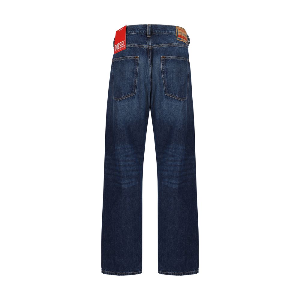 Back view of Diesel Blue Cotton Relaxed Fit Jeans with branded leather patch.
