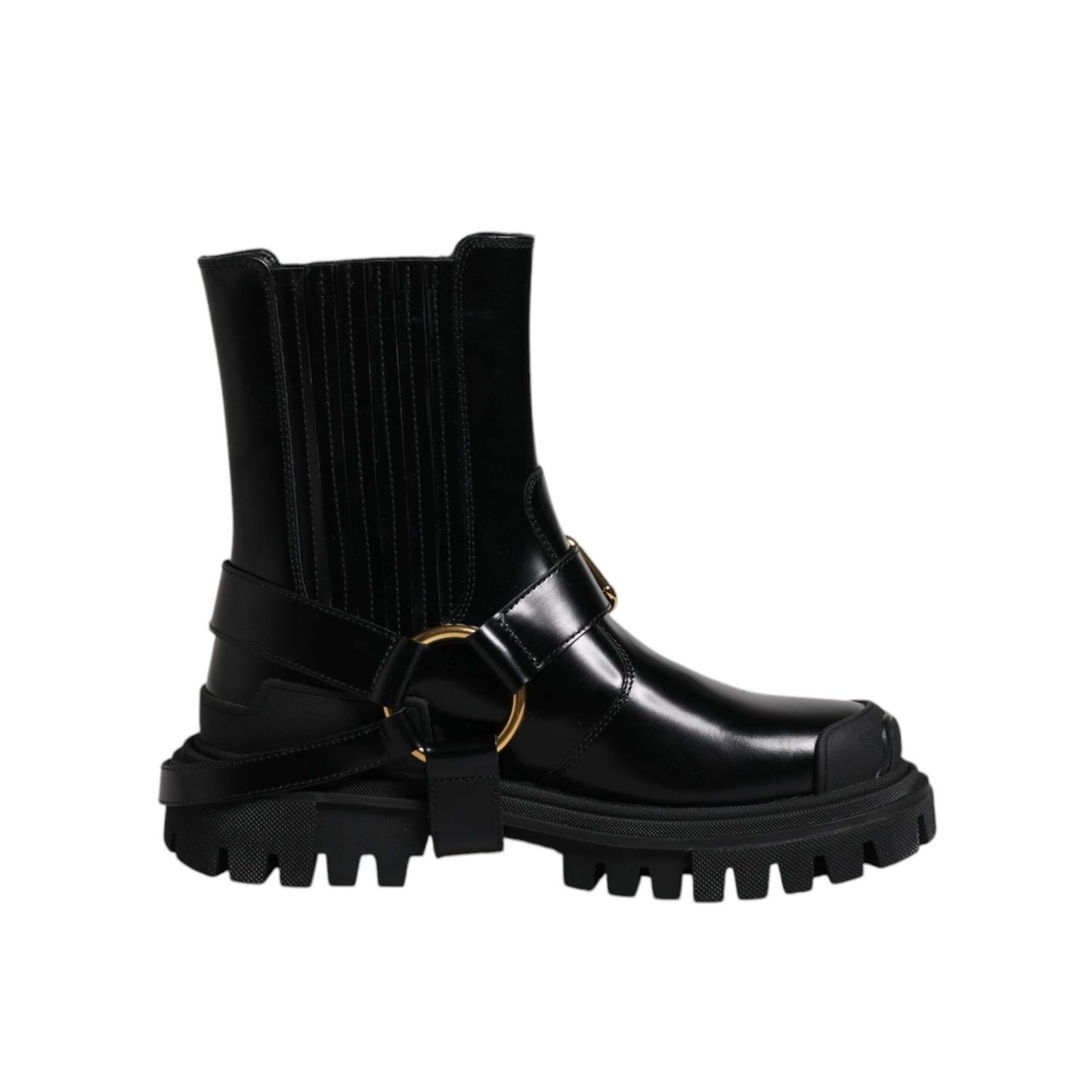 Dolce & Gabbana Black Leather Slip On Stretch Trekking Boots Shoes