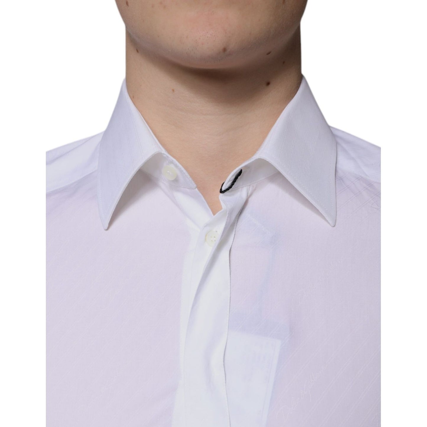 Dolce & Gabbana White Cotton Long Sleeve GOLD Dress Shirt