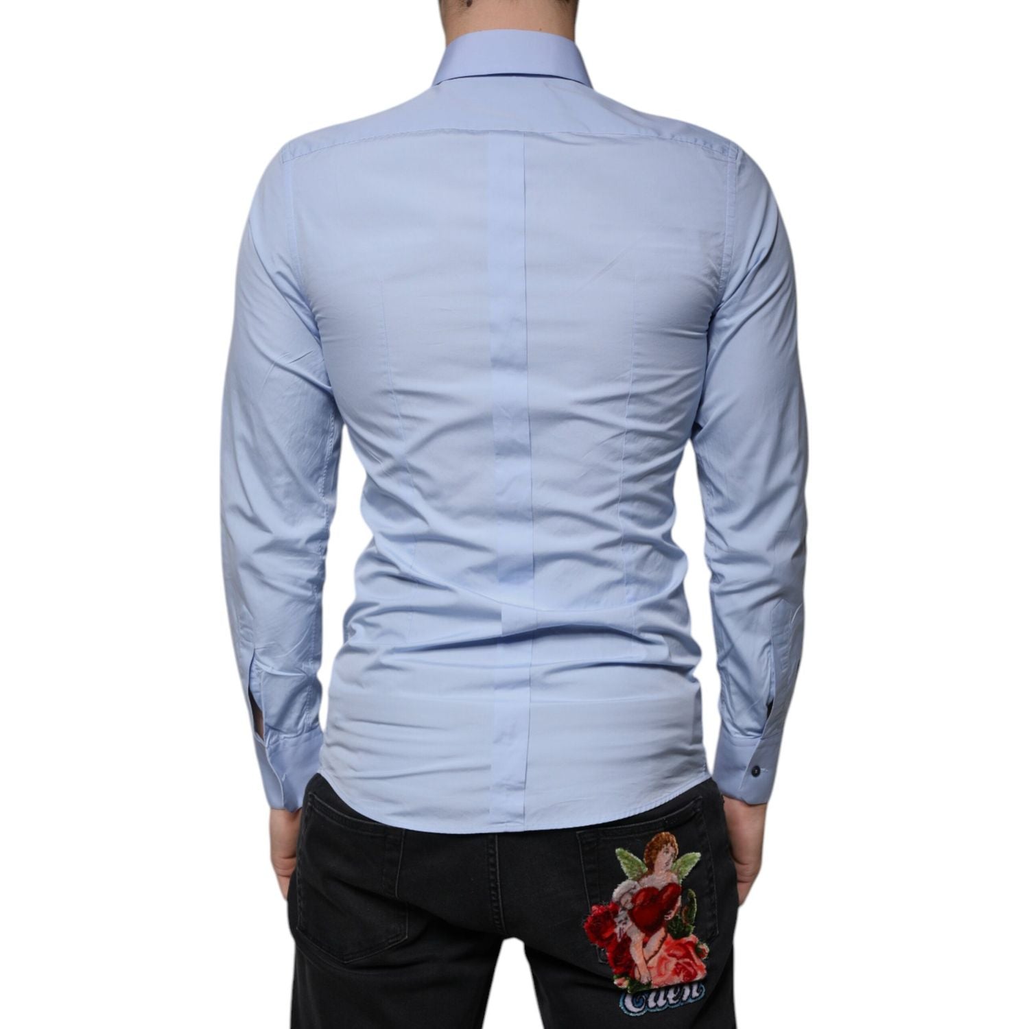 Dolce & Gabbana Light Blue Cotton Slim Fit GOLD Dress Shirt