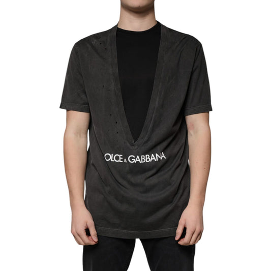 Dolce & Gabbana Black Cotton Crew Neck Short Sleeves T-shirt
