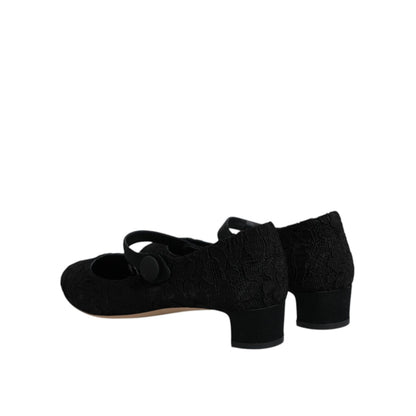 Dolce & Gabbana Black Mary Jane Taormina Lace Pumps Shoes