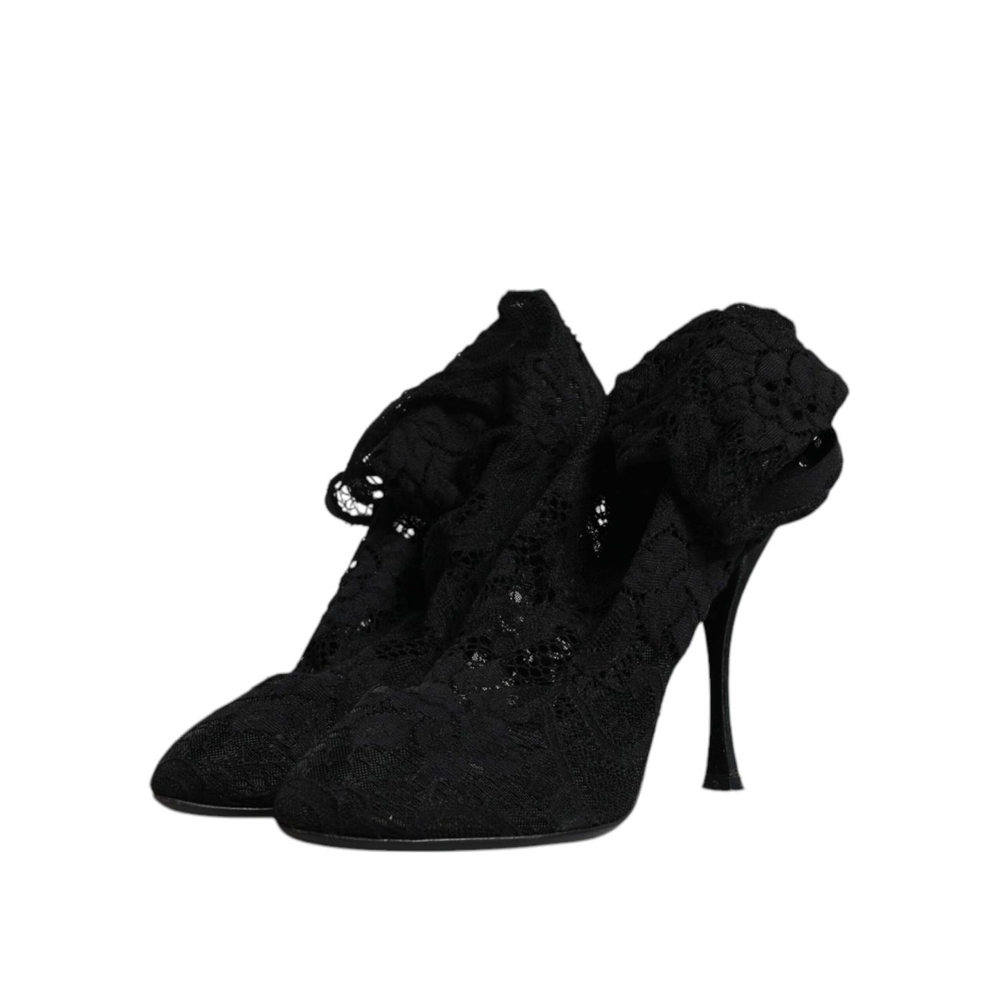 Dolce & Gabbana Black Lace Stretch Heels Mid Calf Boots Shoes