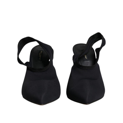 Dolce & Gabbana Black Jersey Stretch Heels Slingback Shoes